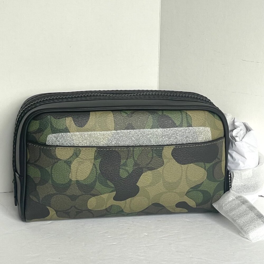 Coach Small Travel Kit Camo Print CM034 Signature Canvas Dopp Bag Toiletry Green - Picture 2 of 8